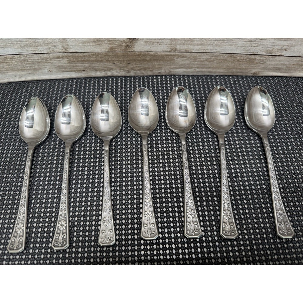 Vintage‎ Interpur Florenz 7 Petal Stainless Flatware 7 teaspoons CLEAN Japan